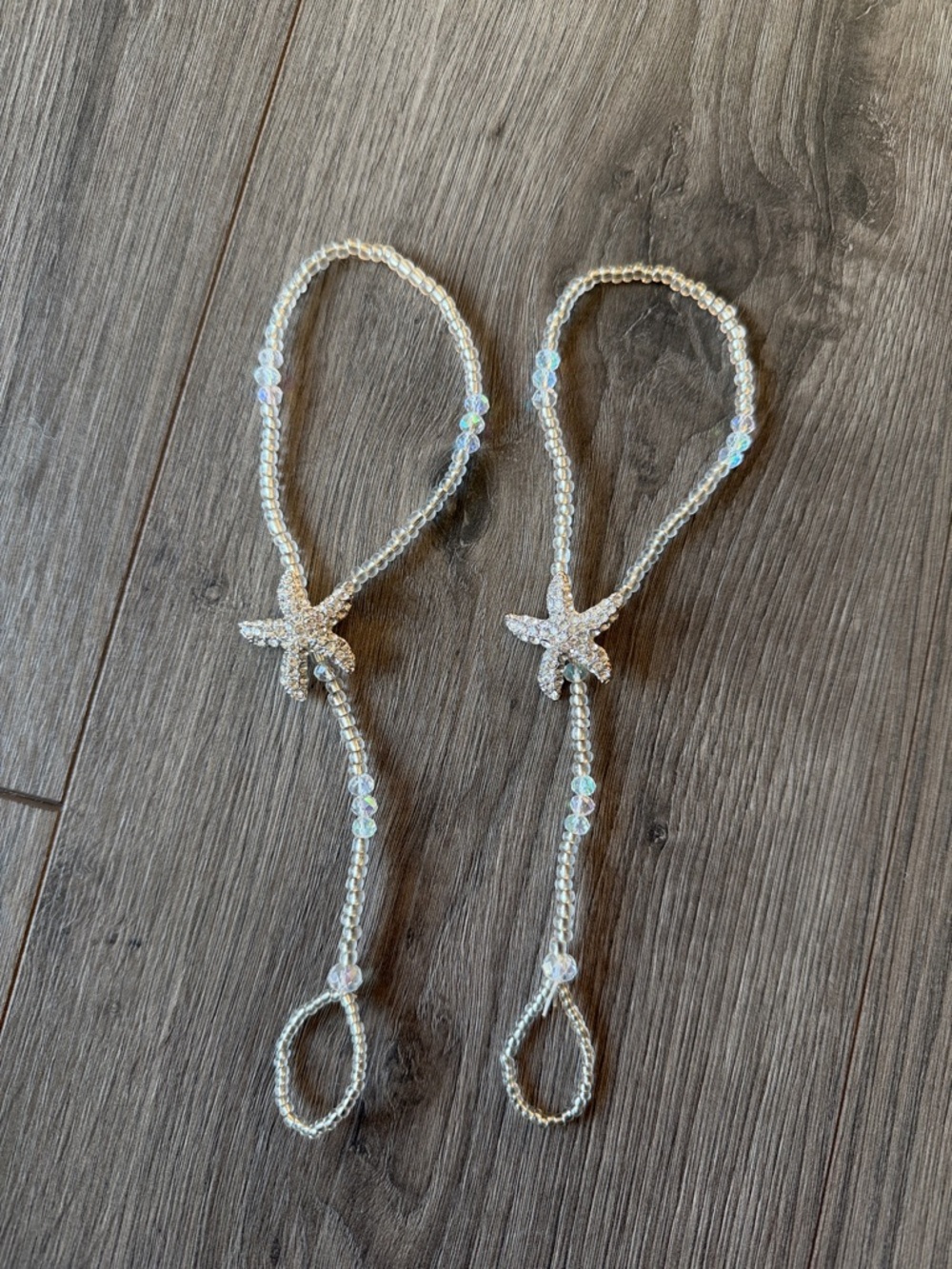 Beach Beaded Starfish Hand Chain Anklet in Iridescent White Wedding beach Photos